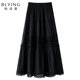Black lace puffy skirt for women 2025 new autumn high-waisted a-line cake skirt slimming big hem mid-length skirt