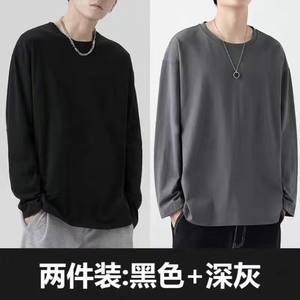 Large -size men's solid color bottoming shirt couple dress spring and autumn long -sleeved T -shirts, coat inner body shirt round neck sweater
