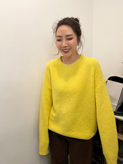 widelia Chen Jier winter lemon yellow pullover sweater women's loose lazy casual sweater 27821