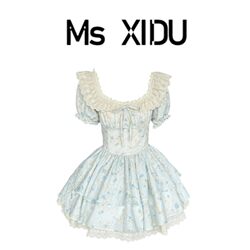 Ms Xidu Sweet Puff Sleeve Floral Dress for Women, Summer Beautiful and Gentle Princess Dress, Waist-Cinching Cake Puffy Dress