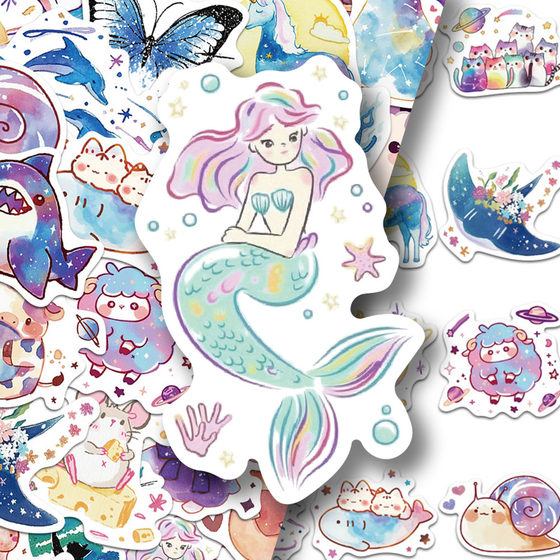 
106 Starry Sky Watercolor Creature Stickers Cartoon Cute Animal Hand Accounts Mobile Phone Cases Notebook Decoration Stickers