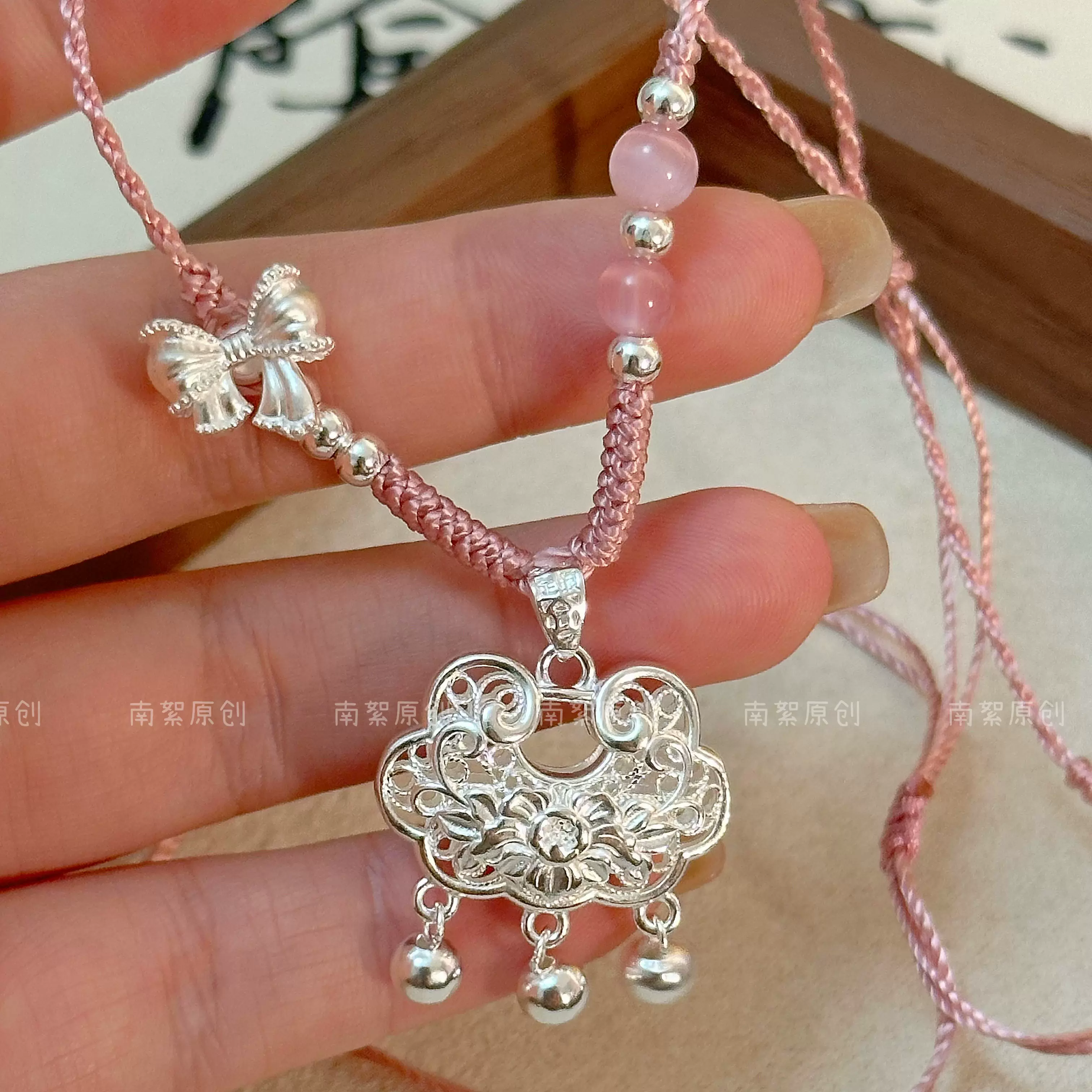 999純銀平安鎖項鏈女寶寶銀鎖吊墜足銀長命鎖輕奢