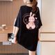 Pink T -shirt Female short -sleeved rabbit pattern pure cotton loose, cute top 2024 summer new niche tide