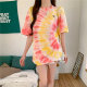 Pink gradient short-sleeved T-shirt for women 2025 new summer American tie-dye design niche trendy brand loose top