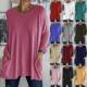 ebay Amazon wish spring, autumn and winter new style European and American round neck long sleeve loose pocket solid color T-shirt casual women
