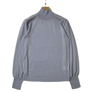 羊毛衫女士 纯羊毛精纺美利奴半高领打底毛衣淡蓝色灯笼袖薄款