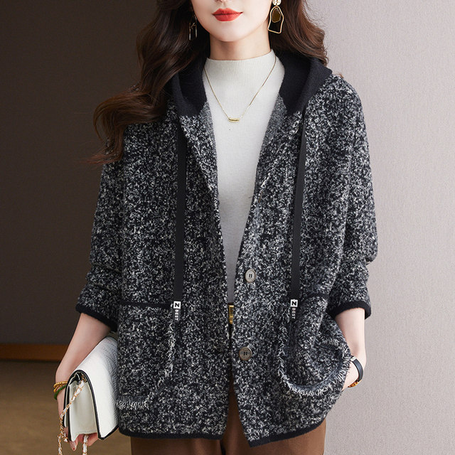 Autumn and winter Korean style loose and high-end hooded women's short coat woolen coat casual pocket fashion mom wear