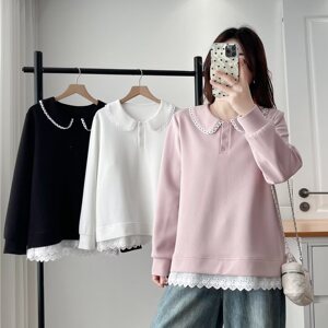 
Large size fat mm, foreign style, age-reducing and slimming, doll collar sweatshirt for women, spring new casual flesh-covering versatile top 6079