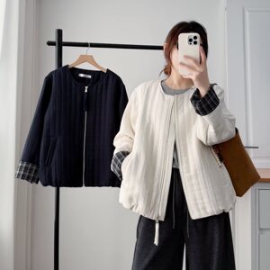 
100-200*0.5kg large size women's clothing for fat mm autumn and winter fashionable and versatile pit strip round neck light cotton coat 2904