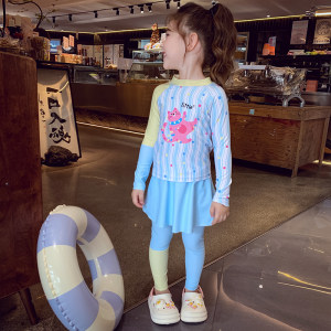 
Girls swimsuits, long sleeves, long pants, new style, dopamine girls sun protection quick-drying swimsuit dress, split girl swimsuit