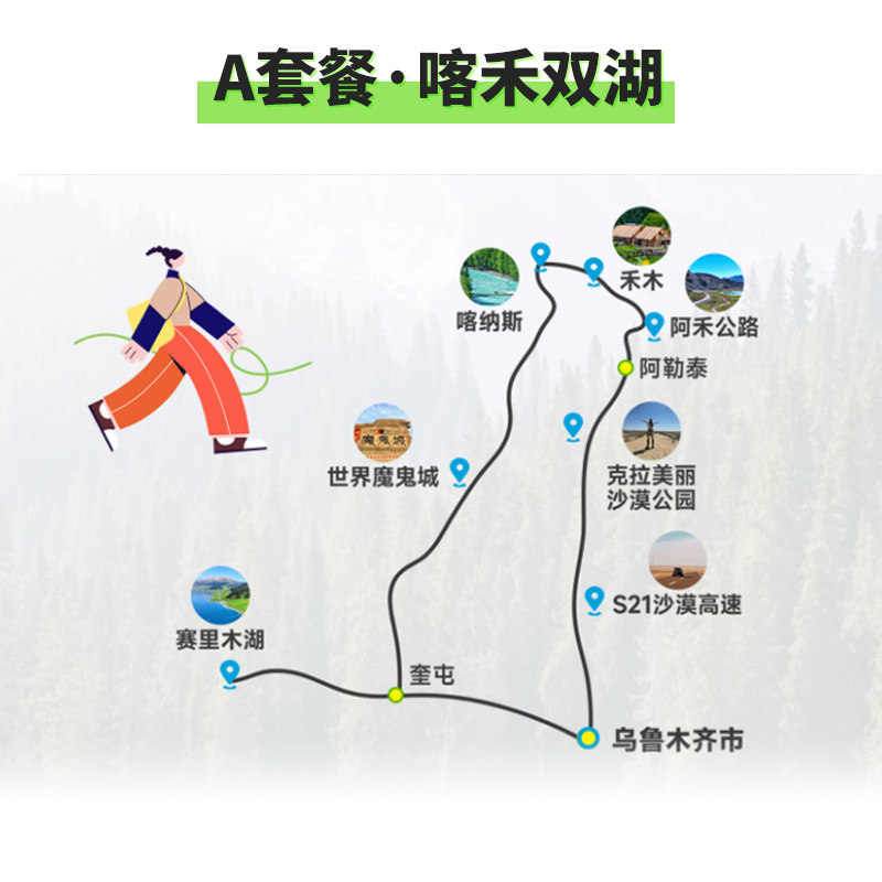 【双景区住宿】2-6人新疆旅游8天7晚跟团游喀纳斯赛里木湖禾木村