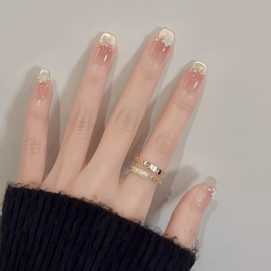 Handmade French Cat-Eye Nails with a High-End Blush Effect, Brightening and Sweet, Spring Floral Nail Art, Student Nail Stickers