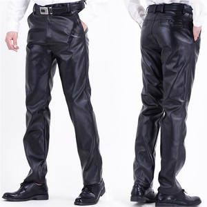 
Men's casual leather pants for middle-aged and elderly people, plus size high-waisted straight motorcycle pants, windproof, waterproof and oil-proof black PU leather pants