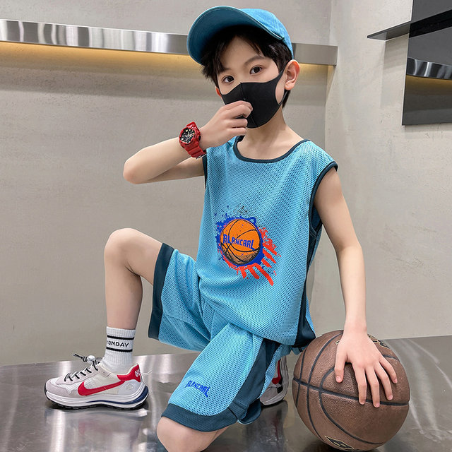 Boys suit summer children's sleeveless vest shorts ice silk quick ...