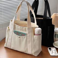 Large-Capacity Tote Canvas Bag for Work and Outings, Stylish and Versatile for Commuting, Artistic Student Shoulder Bag for Carrying Books