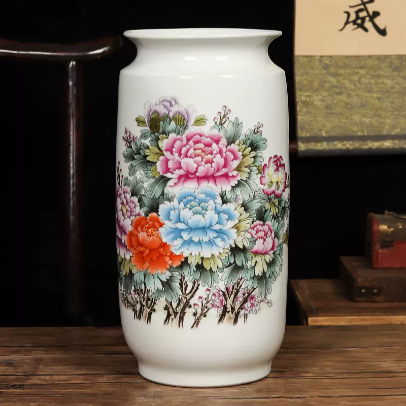 景德镇名瓷　花瓶　飾壺 景德镇官方陶瓷花瓶新中式摆件书房玄关电视柜茶几家居装饰瓷器