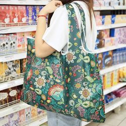 Foldable Portable Supermarket Shopping Bag, Thickened Large Cartoon Grocery Bag, Large Capacity Eco-Friendly Tote Bag
