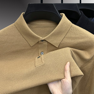 
Spring and Autumn Thin Sweater Men's Lapel Pullover Base Shirt Middle-aged Men's Waffle Jacquard Sweater with Cashmere Shirt