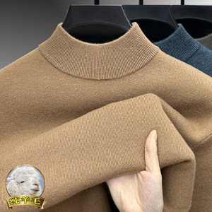 
Winter men's thickened half-turtleneck wool sweater middle-aged 100% pure wool heavy knitted bottoming sweater pullover sweater