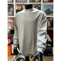 Gray American-Style Heavyweight Long-Sleeve T-Shirt for Men, Autumn and Winter, Pure Cotton, Small Neckline Sweatshirt, Regular Shoulder, Round Neck, Inner Layer Base Shirt