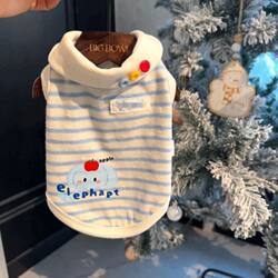 Pet Dog and Cat Clothes Spring and Summer Thin Elastic Cartoon Striped Lapel Vest for Small Dogs Like Teddy and Bichon