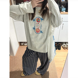 Pure Cotton American Retro Trendy Brand Long-Sleeve T-Shirt for Women, Autumn Loose Design, Unique and Distinctive Base Layer Top