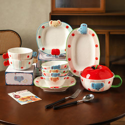 Christmas Gift Ceramic Rice Bowl for Home Use, Cartoon High-Value Tableware with Lid, Instant Noodle Bowl, Yogurt Bowl, Dinner Plate