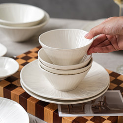 Sheli High-End Pure White Ceramic Rice Bowl for Home Use, 2025 New Model, Particularly Beautiful French-Style Tableware