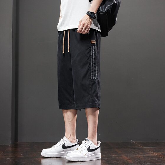 
Summer ice silk casual shorts men's loose straight breeches new 2025 thin breathable sports cropped pants