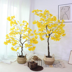Simulated Green Plant Ginkgo Tree for Living Room, High-End Light Luxury Large Floor-Standing Artificial Plant, Indoor Decorative Ornament, Fake Flower