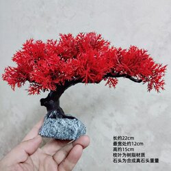 Red Leaf Thuja Welcoming Pine Tree Landscape Ornament, Cliff Pine Tree Creative and Unique Bonsai, Fish Tank Turtle and Shrimp Habitat, Desktop Decoration