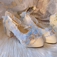 White Deer Title Flower Hexagram Lolita Handmade High Heels: Chinese Style Wedding Shoes