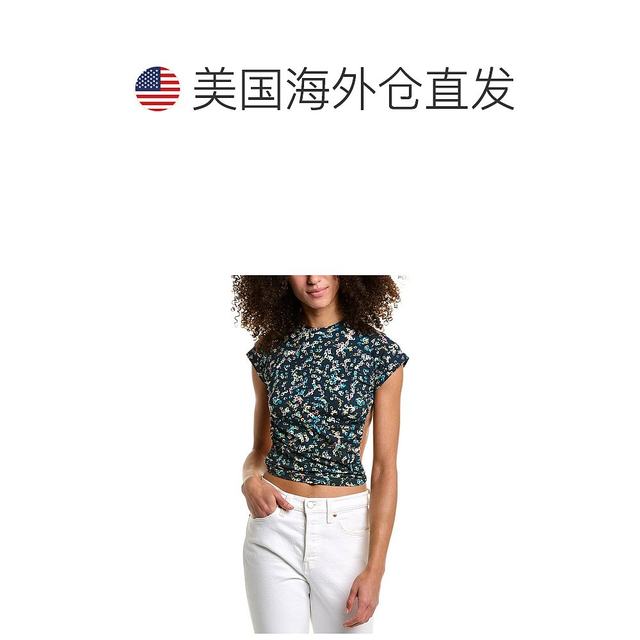 isabel marant women's shirt denim stand collar top short sleeves backless casual