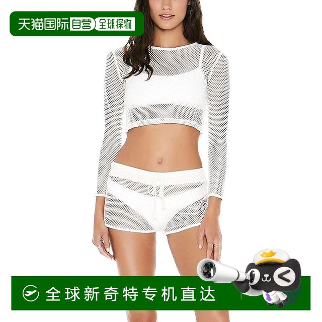 Self -operated L Space women's Sarah white long -sleeved sewn melting net cloth short top -white [white [
