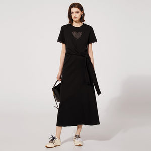 
uti Yuti 2025 summer new strap pinch pleated slit T-shirt dress for women A-line long skirt UL2D0492490