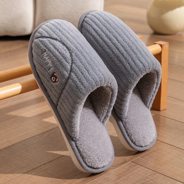 Cotton slippers men's autumn and winter 2025 new indoor home warm plush couple home use women's non-slip thick bottom
