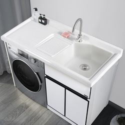 Space aluminum bathroom cabinet integrated balcony washing machine cabinet combination with washboard basin hand wash basin companion