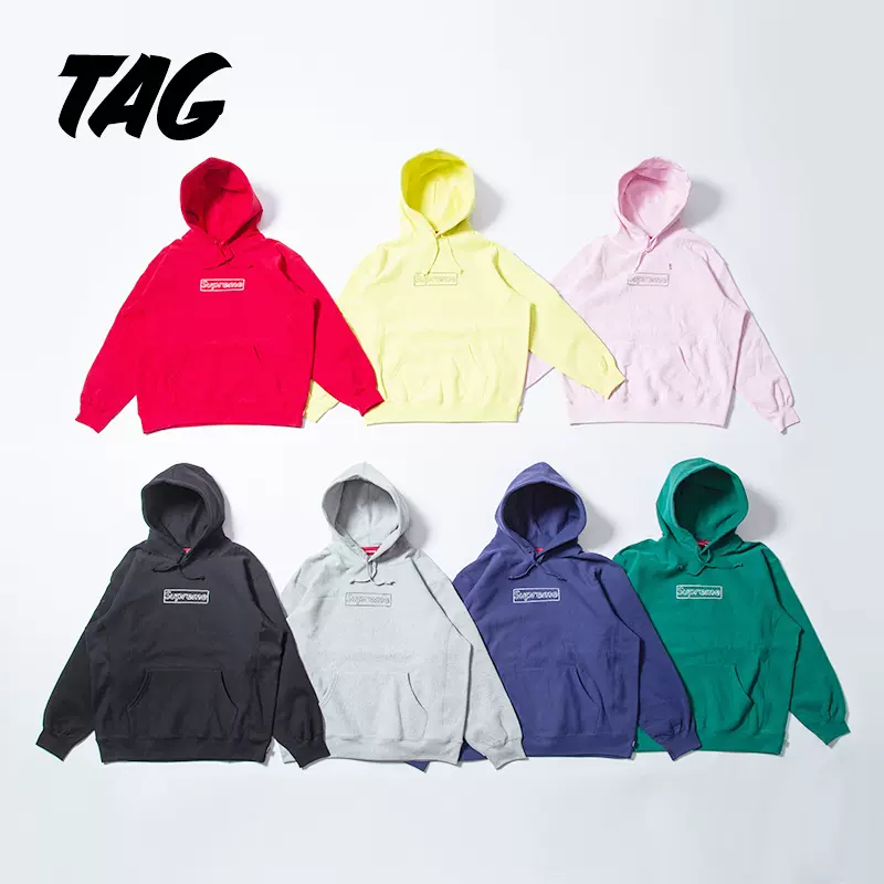 Supreme KAWS Chalk Logo Hooded粉笔Bogo潮牌连帽套头卫衣帽衫-Taobao