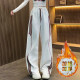 American style contrasting velvet thickened striped sweatpants women's autumn and winter drape casual pants loose straight paratrooper wide leg pants