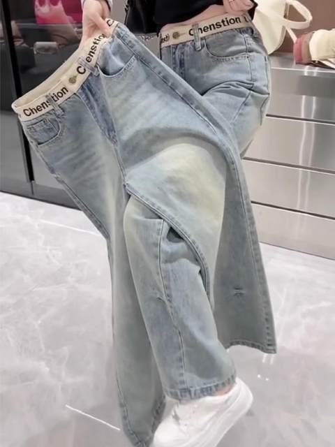 Narrow version straight jeans for women 2025 new summer slimming floor pants large size versatile embroidered wide-leg pants