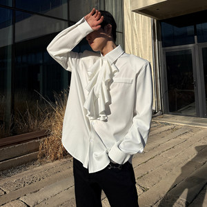 
Zishang Men's Clothing French Palace Style White Ruffled Shirt Men's Long Sleeve High-End Niche Design Shirt