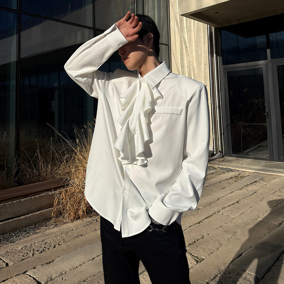 
Zishang Men's Clothing French Palace Style White Ruffled Shirt Men's Long Sleeve High-End Niche Design Shirt