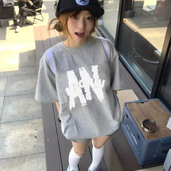 American-Style Trendy Brand Pure Cotton Gray Short-Sleeve T-Shirt for Women, Summer 2026 New Model, Loose Design, Niche Fashion Top