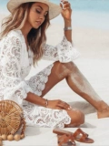 Купальник, кружевная шифоновая куртка, пляжная накидка, защита от солнца, свободный крой