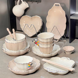 High-Temperature Underglaze Color Tableware Set for Home Use 2025 New Model Rice Bowl Soup Bowl Dish Chopsticks Set Cream Style