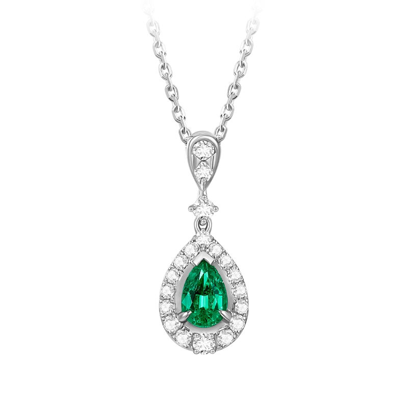 周大福ENZO「典雅系列」18K金祖母绿钻石项链女EZV8837礼物