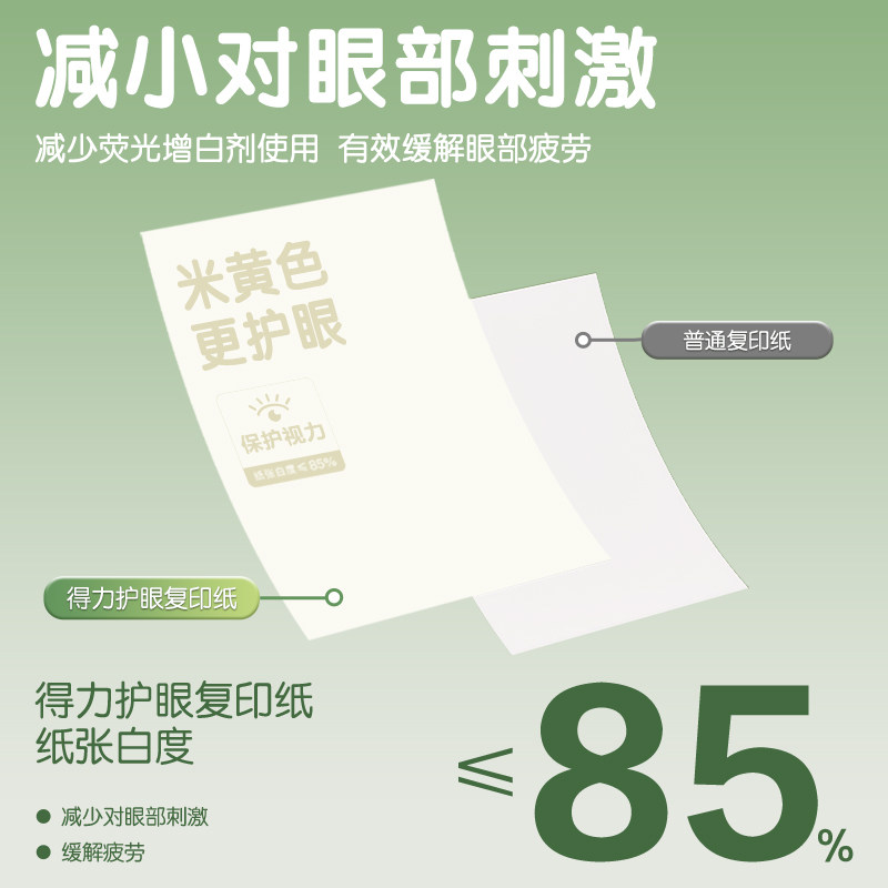 Deli 得力 护眼学生用纸 A4纸 75g 100张 天猫优惠券折后￥4.9包邮(￥9.9-5) 500张￥20.9