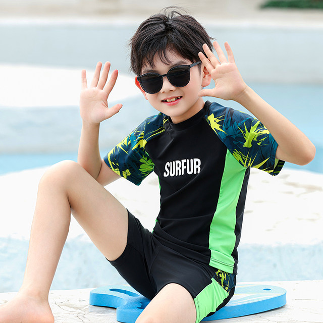 Children's swimsuits, boys' swimming trunks, teenagers quick-drying split training swimsuit set small, medium and large children's hot spring swimsuit