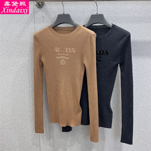 鑫黛熙25秋冬新款女士提花字母高弹薄款羊毛针织衫长袖打底衫毛衣