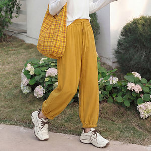 
Feiyuan niche design cute and sweet style bud pants for women early spring new style double pockets solid color Japanese nine-point pants